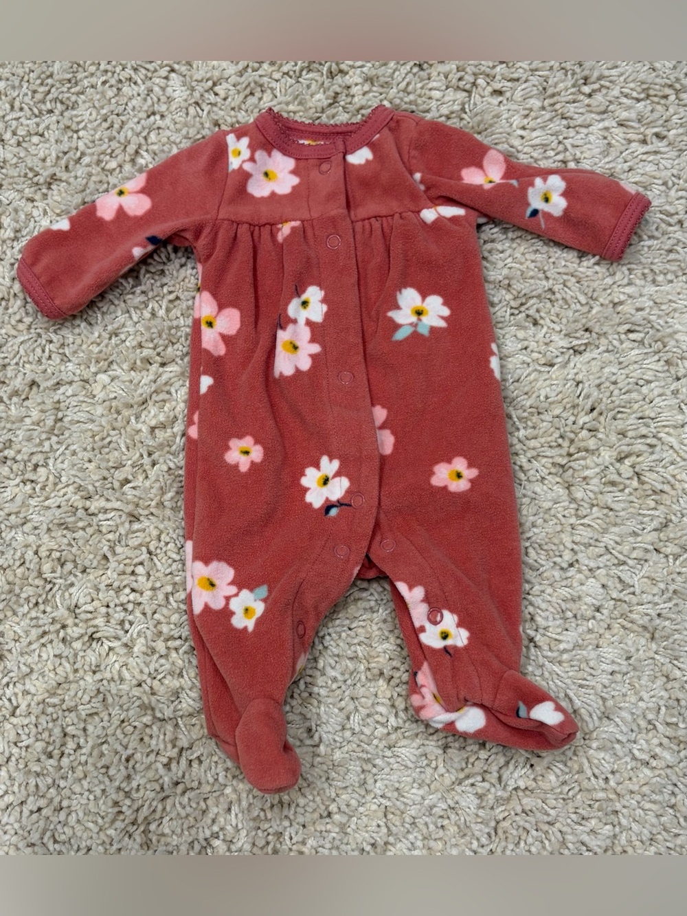 Carters preemie Cozy Floral Footed One-Piece - Rust Pink